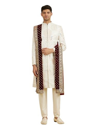 Manyavar MenS Velvet Floral Embroidered Dupatta(Maroon)