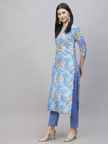 ANNI DESIGNER Womens Cotton Blend Straight Printed Kurta with Pant (UOP Sky Blue_XXL_Sky Blue_XX-Large)