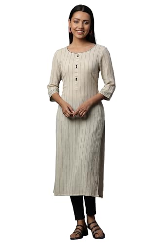 Aurelia Women'S Cotton Striped Regular Kurta (24Fea14811_Beige