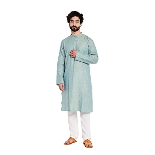 Fabindia MenS Linen Solids Slim Kurta (100740902_Blue