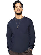 Bewakoof MenS Solid T-Shirt- Oversized Fit, Round Neck, Full Sleeves 560617_Blue_M