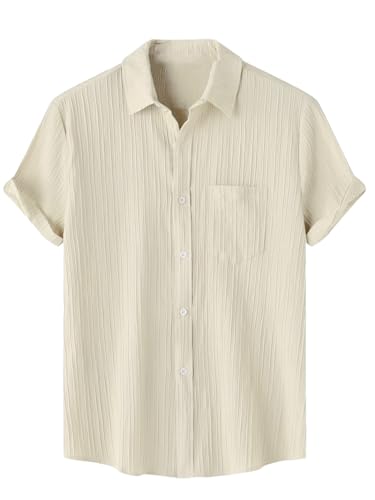 TAGDO Mens Solid Shirt with Chest Pocket Short Sleeve Shirt for Summer Outdoor Activities (Sugar-Shirt-5182-Off White-XXL)