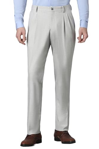 Men Grey Textured Pleated Formal Trousers