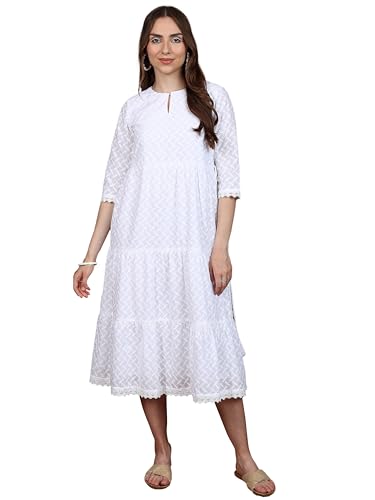 Ketch Cotton Blend Women Regular Fit Bright White Dress Mid-Calf Length Kha1000075