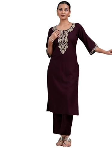 Libas WomenS Viscose Rayon Straight Kurtas (29247_Burdundy_S)
