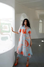 ANNI DESIGNER Womens Cotton Blend Anarkali Printed Regular Fit Kurta with Pant (Santra Orange_S_Orange_Small)
