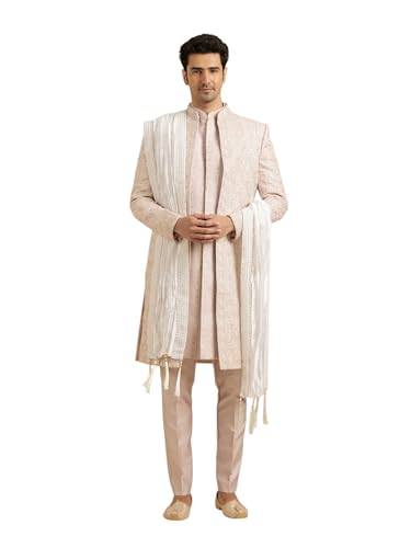 Manyavar MenS Art Silk Sequined Dupatta (White,2.75M)