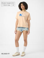 The Souled Store Peanuts: Vacation Mode Women and Girls Short Sleeves Round Neck Beige Graphic Printed Cotton Relaxed Fit T-Shir