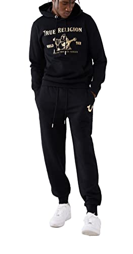True Religion mens Metallic Buddha Fleece Hoodie Hooded Sweatshirt, Black, 3X-Large US
