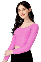 Shiv Textiles Round Neck Dobby Cotton Lycra Stretchable Elbow Sleeve Readymade Saree Blouse For Women Stylish (Pinkfree Size Ful