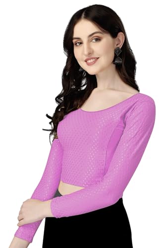Shiv Textiles Round Neck Dobby Cotton Lycra Stretchable Elbow Sleeve Readymade Saree Blouse For Women Stylish (Pinkover Size Ful