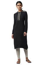 W For Woman Jet Black Embroidered Winter Kurta_23Now12860-217139_M