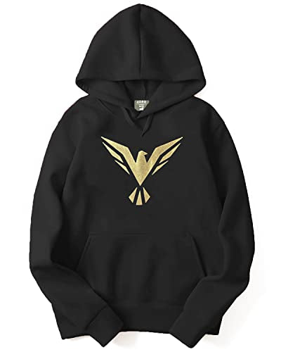 ADRO Men's Cotton Neck Hooded Sweatshirt (H22-GL-BIR-BL_Black_XL)