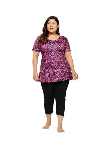 Aarika Womens Sports Wear Rani-Black Colour Floral Print Nylon Plus Size Swim Suit with Goggle-(XS-4XL)-(SW-GOGL-W-P-SHM-C-1120-