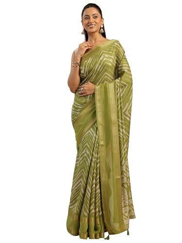Libas Green Printed Pure Georgette Saree For Women (16581Pr)