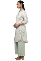 Soch Womens Beige Cotton Linen Floral Print Kurta With Beads