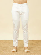 Manyavar Mens White Spandex Trouser