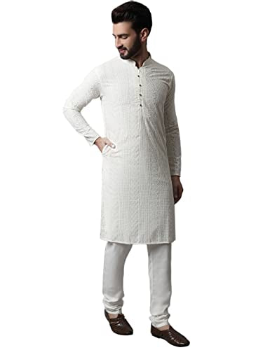 Jompers Men Cream Embroidered Pure Cotton Kurta With Pyjamas