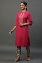 Aurelia Women?? Yarn Dyed Printed Straight Pure Cotton Kurta | Lightweight Band Collar Kurta For Women Cotton | Yarn Dyed Printed Kurta For Women | Soft & Breathable Regular Fit Kurta For Women