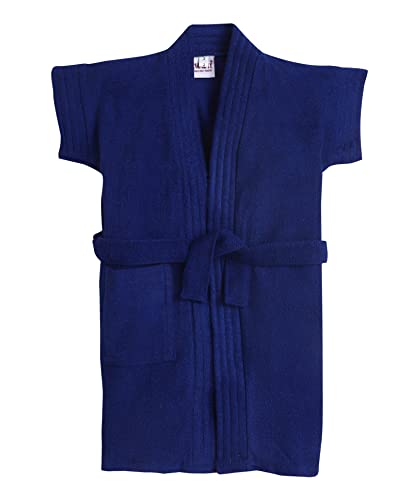 BUMZEE Navy Blue Terry Cotton Boys Bathrobe Age - 5-6 Years, Peb6126F-Navyblue