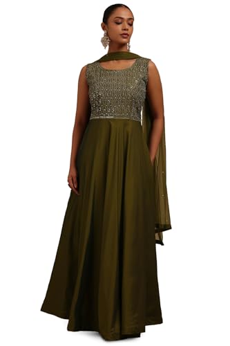 Soch Women Silk Embroidered Gown with Cutdana