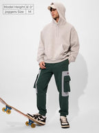 The Souled Store Utility Joggers Urban Terrain Men and Boys Elasticated Toggles Leg Closure Beige Printed Cotton Blend Baggy Fit