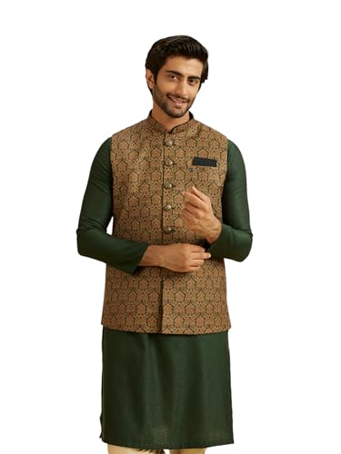 Manyavar MenS Viscose Blend Printed Nehru Jacket (Dark Green,Xxxl)