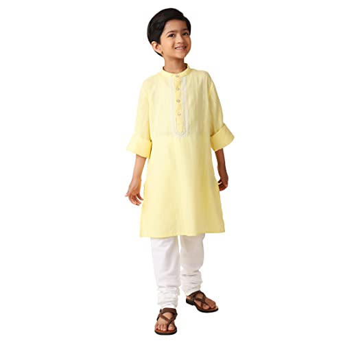 Fabindia BoyS Cotton Embroidered Regular Kurta (210685301_Lightyellow