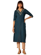 Libas WomenS Viscose Rayon Embellished Straight-Fit Kurta (29817_Teal