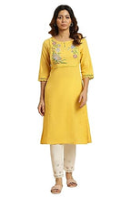 W For Woman Yellow Cotton Swiss Dot Embroidered Kurta_24Auw10056-220521_3Xl