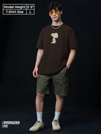 The Souled Store Peanuts: Joe Cool Men and Boys Short Sleeves Round Neck Brown Applique Patch Cotton Oversized T-Shirts