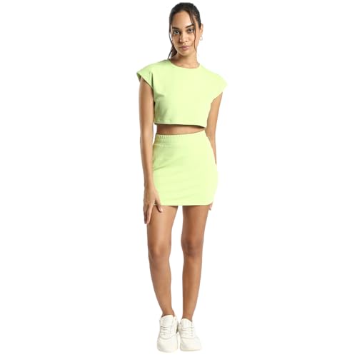 Nobero Women'S Pistachio Rebecca Popcorn Textured Co-Ord Set, Pista Green Popcorn Textured Co-Ord Set, Crop Top & Skirt Set, M