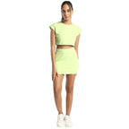Nobero Women'S Pistachio Rebecca Popcorn Textured Co-Ord Set, Pista Green Popcorn Textured Co-Ord Set, Crop Top & Skirt Set, M