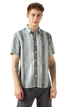 Dennis Lingo MenS Grey Cotton Spread Collar Short Sleeves Printed Shirts