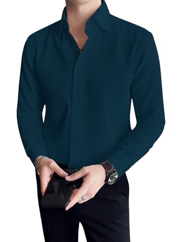 Dhruvi Trendz Mens Polly Cotton MenS Casual Shirt Regular Fit Casual (Dt-Ms-6136_Turquoise_Xl)