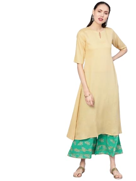 Libas Womens Printed Viscose A-Line Kurta With Palazzos