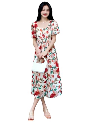 GRECIILOOKS Rayon Fit and Flare Below The Knee One Piece Maxi Bodycon Dresses Midi Dress for Women (GL-WD1208_Beige_XL)