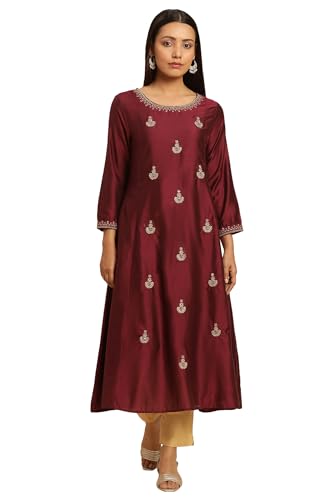 W For Woman Red Solid Rayon A-Line Kurta_23Austw11126-703064_3Xl