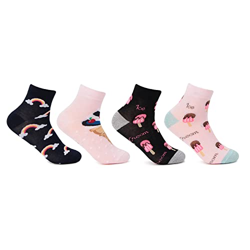 Bonjour Designer/Funky/Casual Ankle Length Socks For Kids-Girls- Pack Of 4, Free Size
