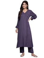 Varanga Women Violet Angrakha Style A-Line Kurta Paired Wth Tonal Bottom