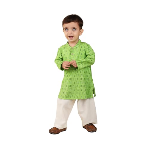 Fabindia Baby Boy'S Viscose Silk Printed Regular Kurta (1031871Green_Green