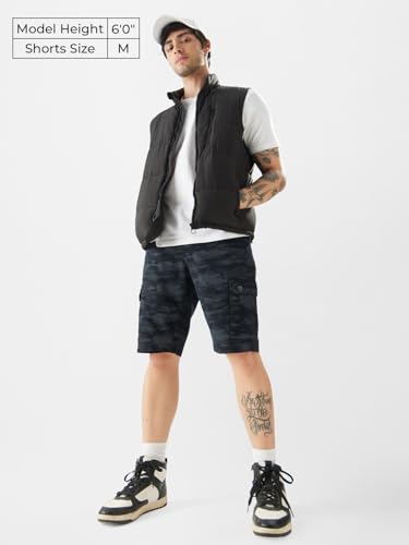 The Souled Store Navy Camo Men Regular Fit Cotton Cargo Shorts Sweatshorts MenS Sweat Shorts Athletic Lounge Gym Running Workou