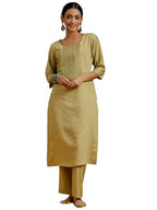 Libas Gerua Womens Embroidered Silk Blend Straight Kurta With Trousers