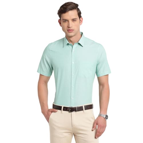 Turtle Men Green Slim Fit Solid Pure Cotton Formal Shirt