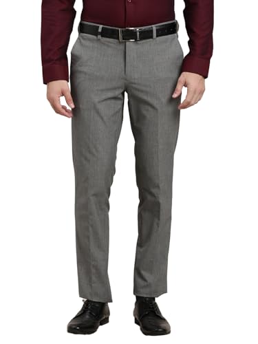 Turtle Men Narrow Fit Solid Polyviscose Stretch Grey Formal Trouser