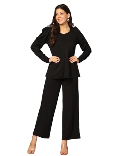 GRECIILOOKS Womens A-Line Lycra Regular Fit Co-Ord Set (Black, XX-Large)