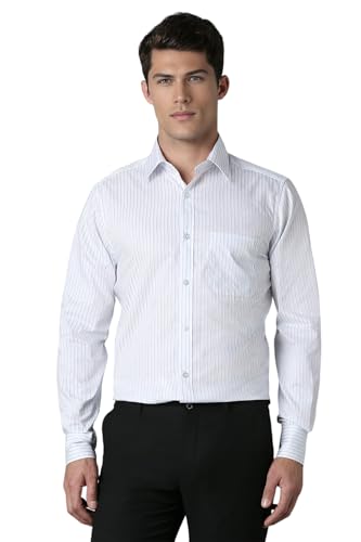 Louis Philippe Men White Stripe Full Sleeves Formal Shirt