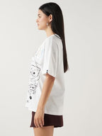 Bewakoof Official Spongebob Merchandise Womens Graphic Print Oversized Fit Half Sleeve Round Neck Cotton Jersey T-Shirt_649878_