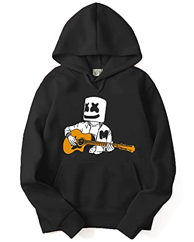 ADRO Men's Cotton Neck Hooded Sweatshirt (H21-M-MMG-BL_Black_XL)