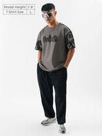 The Souled Store Official Batman: GothamS Saviour Mens And Boys Oversized Fit Graphic Printed Half Sleeve Cotton Grey Color Ove